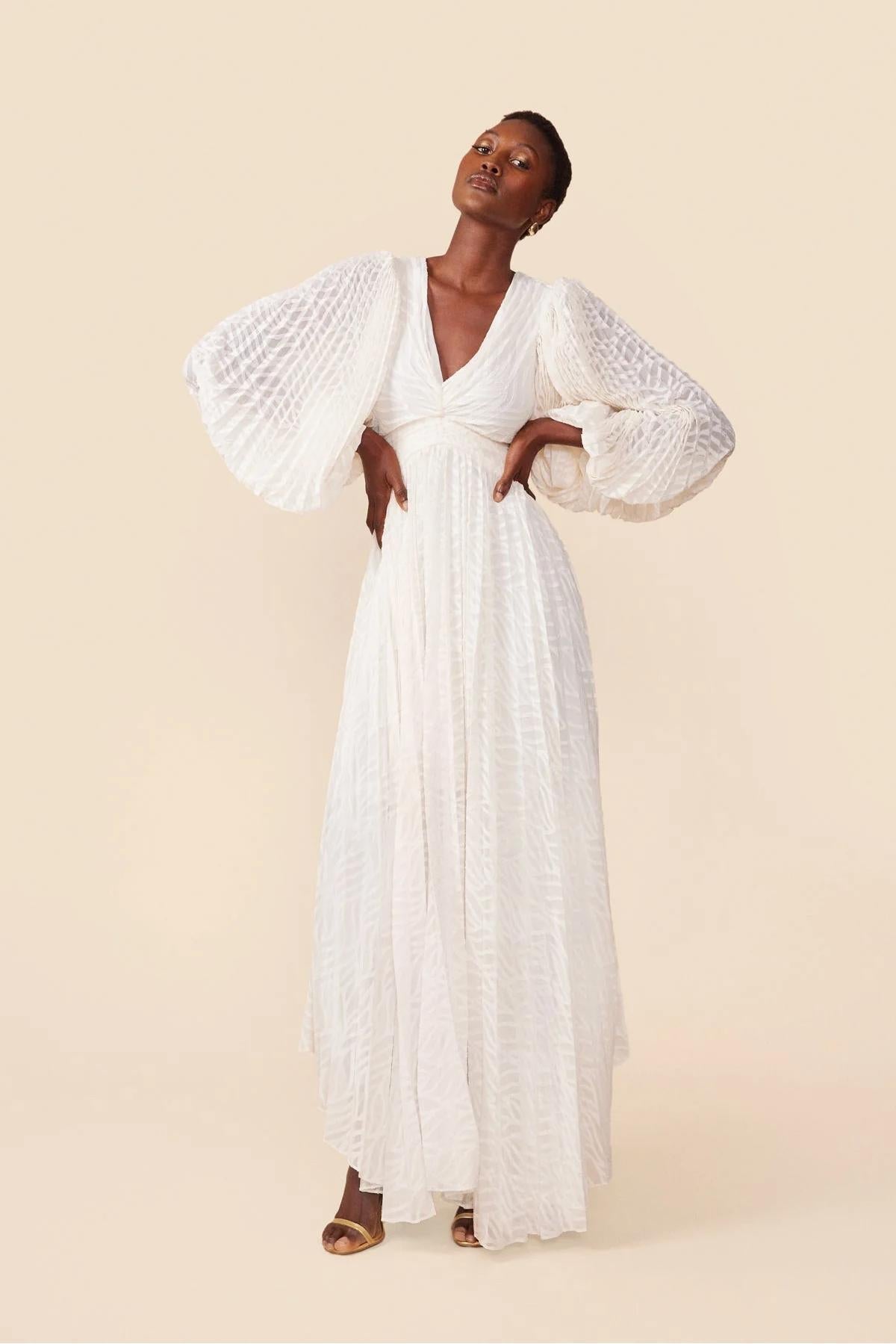 Florie | Langes Chiffon-V-Ausschnitt Kleid