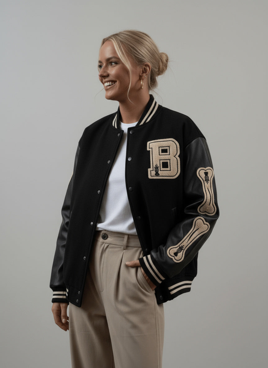 Beatrice | Harajuku Varsity Collegejacke mit Kunstleder-Ärmeln