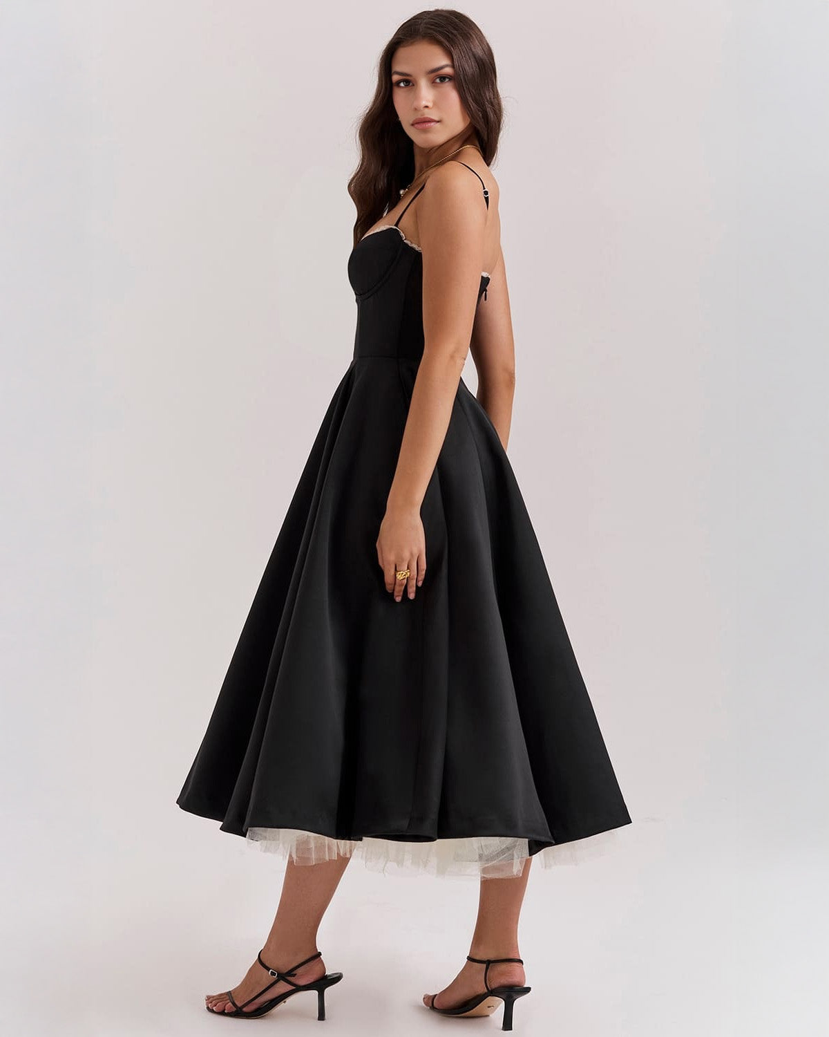 Paula | Duchesse-Satin Midikleid Mit Corsage