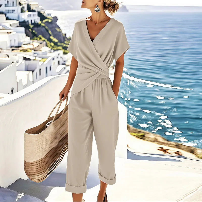 Alvera | Women's V-Neck Jumpsuit with Draped Waist