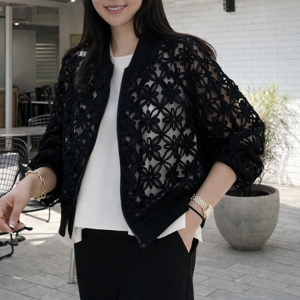 Calista Damen Jacke mit Reißverschluss und floraler Struktur