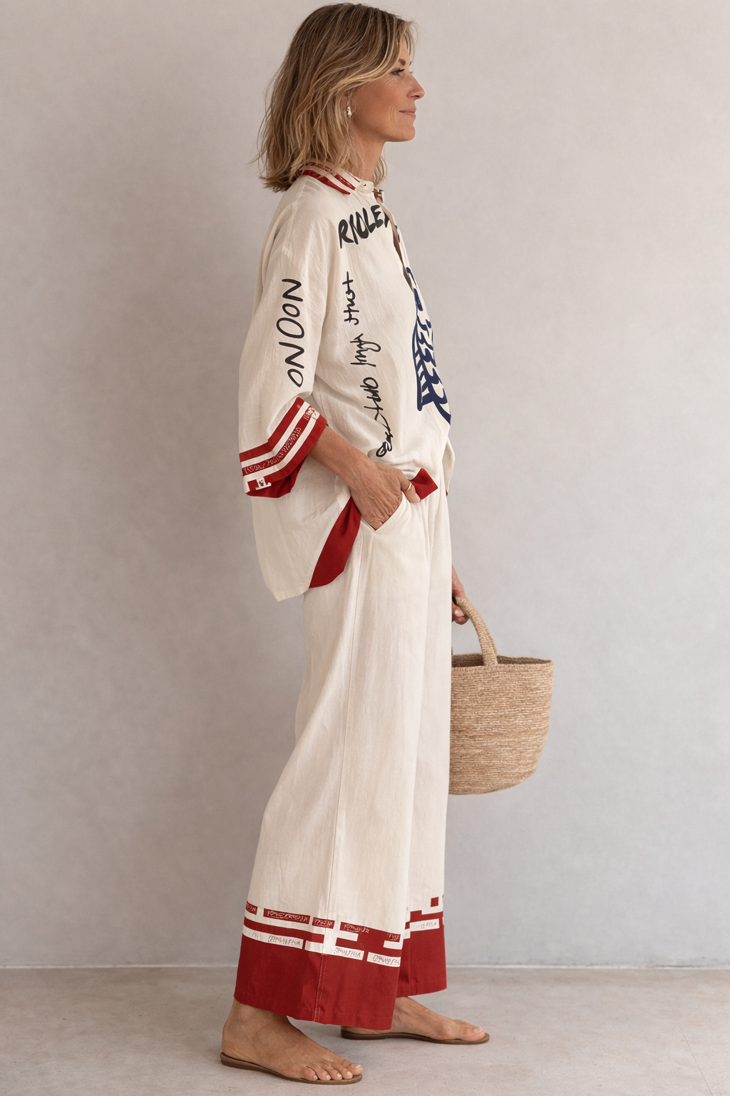 Calista | Women's Two-Piece Set with Printed Shirt and Wide-Leg Pants