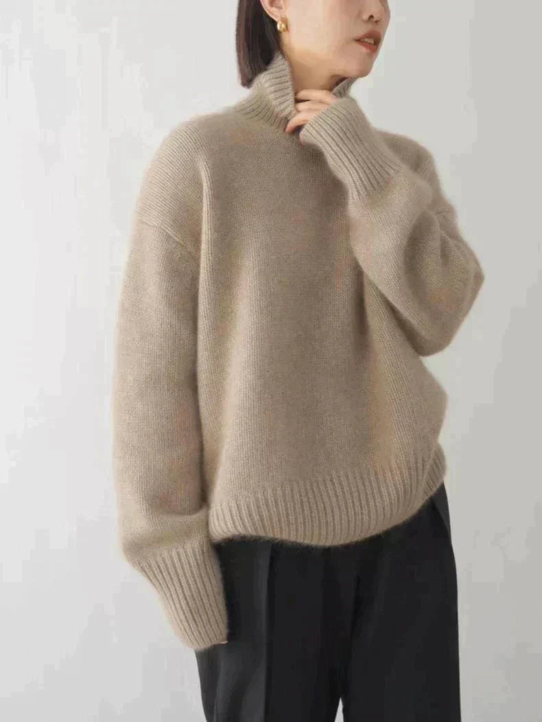 Dione Damen Rollkragenpullover locker gestrickt mit überschnittenen Schultern