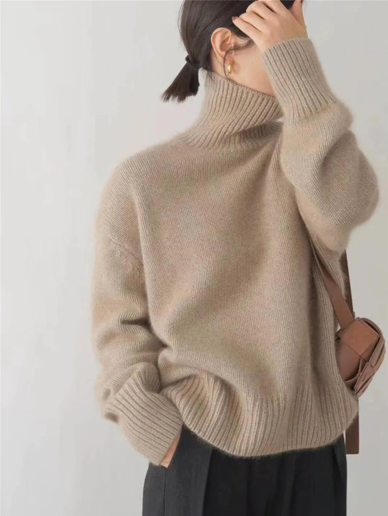 Dione Damen Rollkragenpullover locker gestrickt mit überschnittenen Schultern
