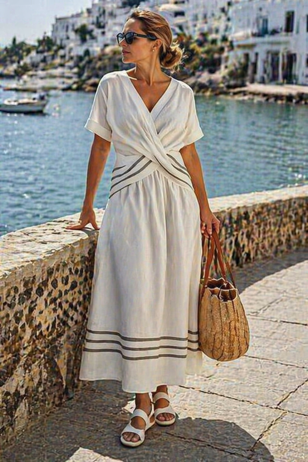 Eiris Women's V-Neck Wrap Look Midi Dress
