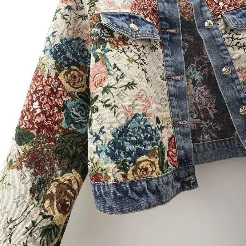 Elena Damen-Jacke mit Jacquard-Muster und Denim-Details
