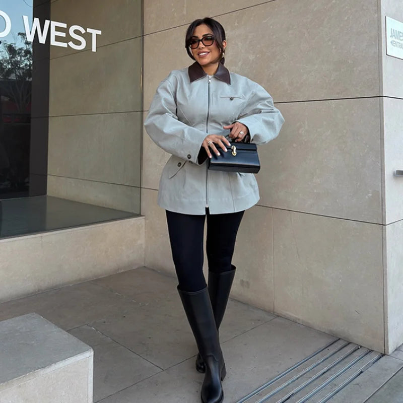 Eliza Damen Utility-Jacke mit Kontrastkragen und Frontreißverschluss