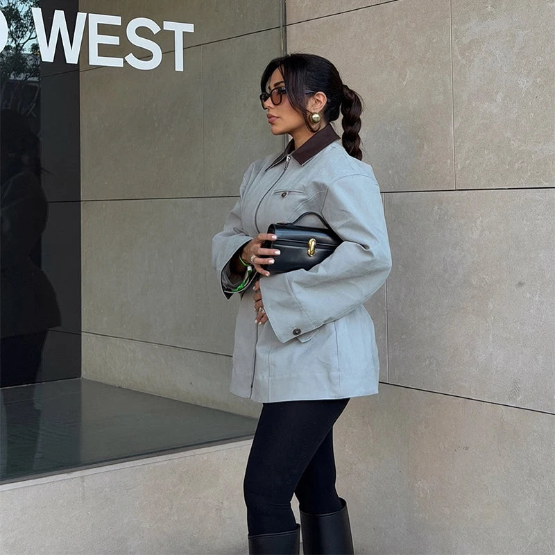 Eliza Damen Utility-Jacke mit Kontrastkragen und Frontreißverschluss