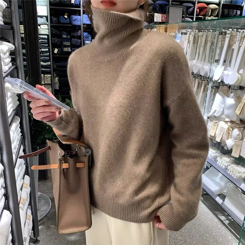 Women's knit pullover with turtleneck