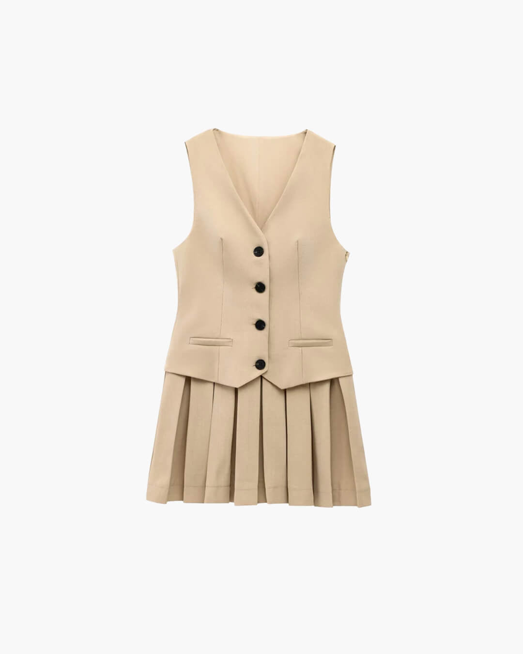 Eloria Ärmelloses Plissee Kleid mit Knopfleiste vorne