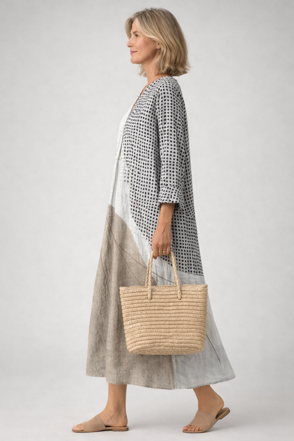 Elowen | Women's V-Neck Patchwork Midi Dress