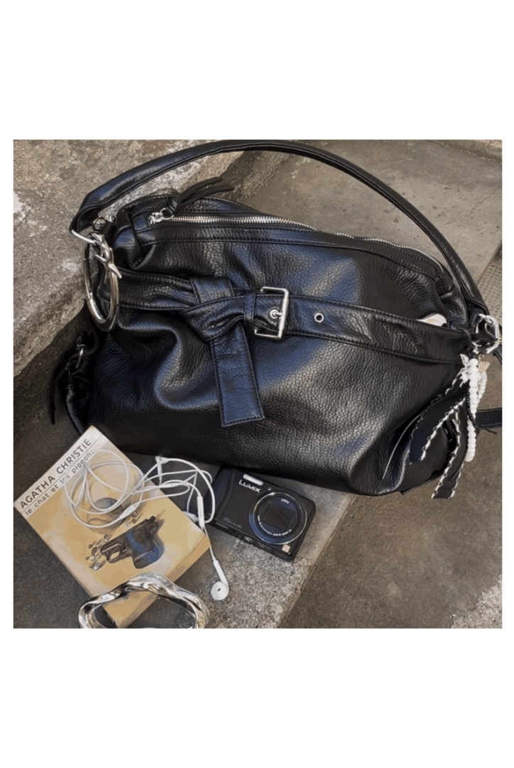 Hera Damen Schultertasche groß mit Reißverschluss und Schnalle