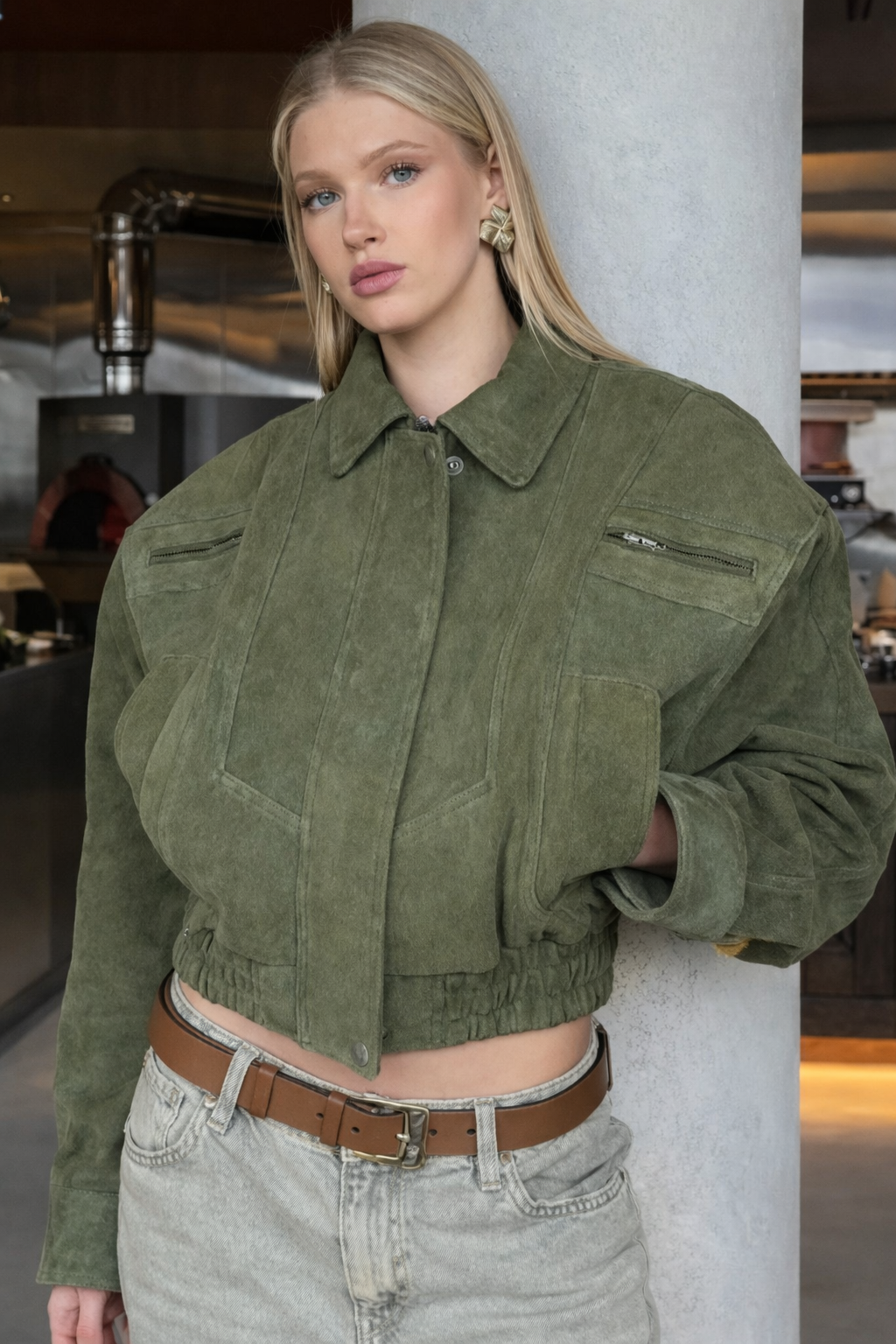 Lorenae Damen Kurzjacke mit Reißverschluss und elastischem Saum