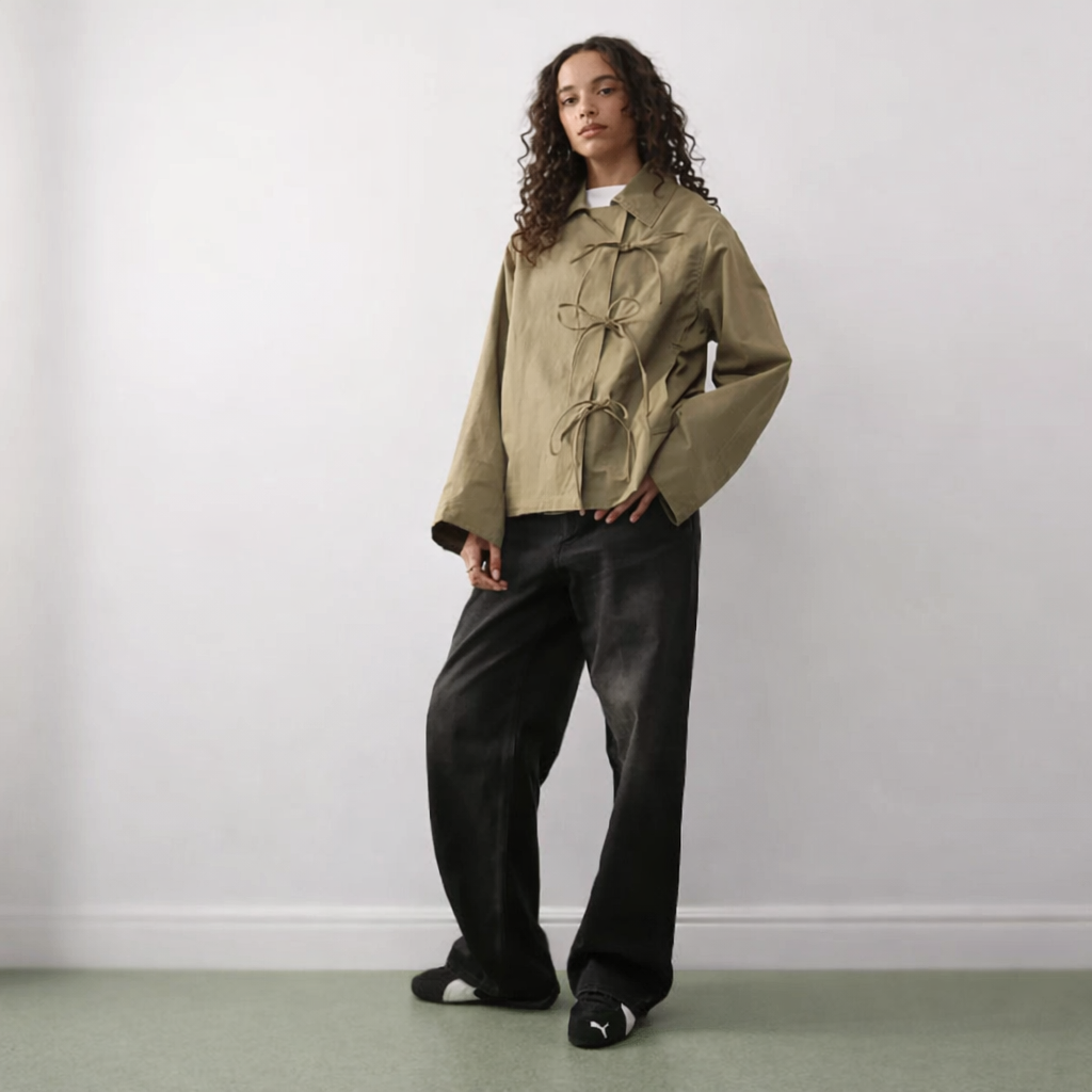 Marilena Damen Jacke mit Bindeband-Verschluss und Umlegekragen