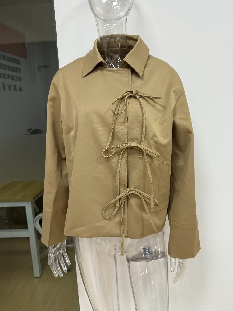 Marilena Damen Jacke mit Bindeband-Verschluss und Umlegekragen