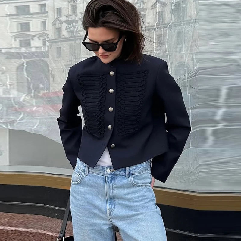 Marilou Damen Kurzjacke mit Stehkragen und Knopfverschluss