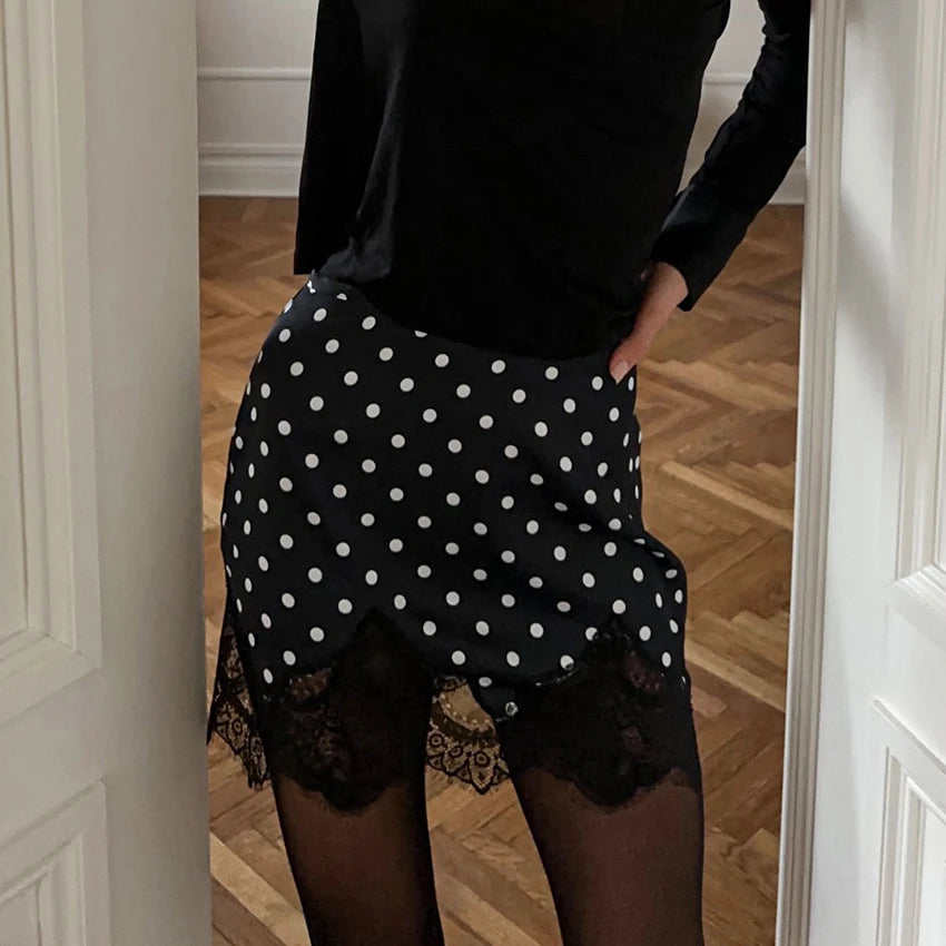 Marvella Polka Dot Mini Skirt with Lace Trim