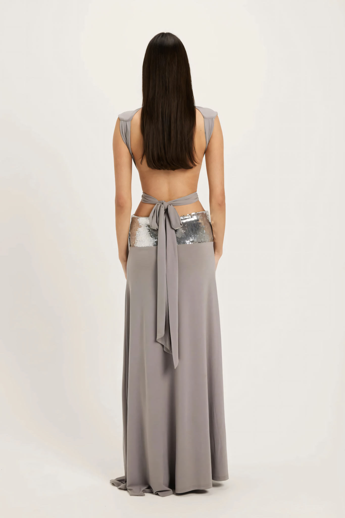 Noemie Damen-Abendkleid mit Pailletten-Hüftband und Twist-Drapierung