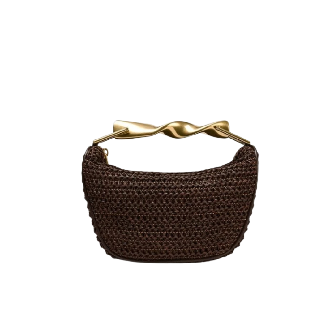 Nyx Damen Mini Tasche geflochten mit Metallgriff und Reißverschluss