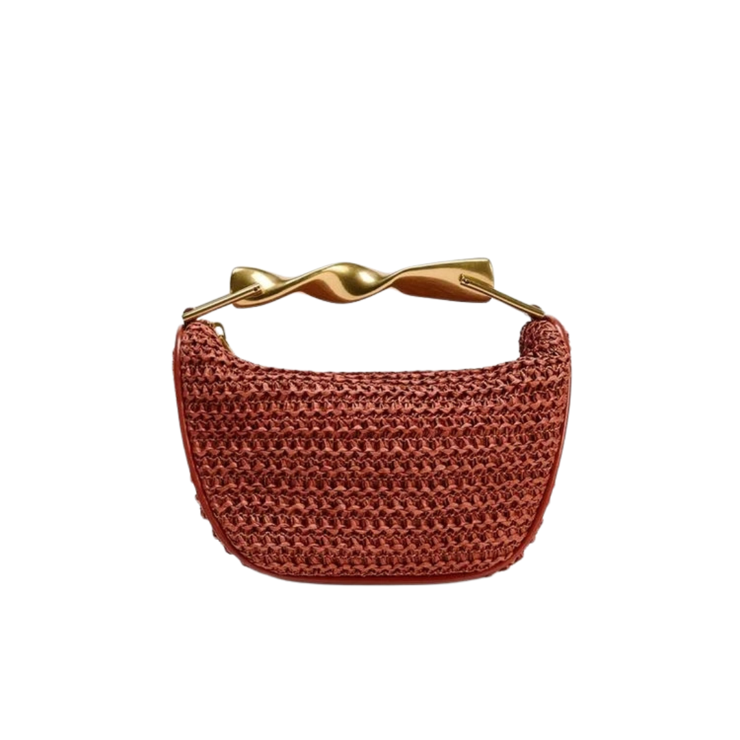 Nyx Damen Mini Tasche geflochten mit Metallgriff und Reißverschluss