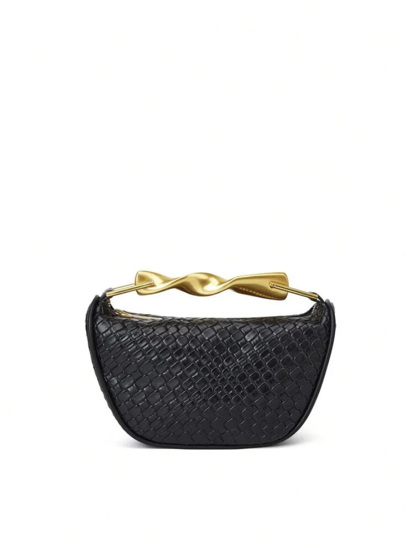 Nyx Damen Mini Tasche geflochten mit Metallgriff und Reißverschluss