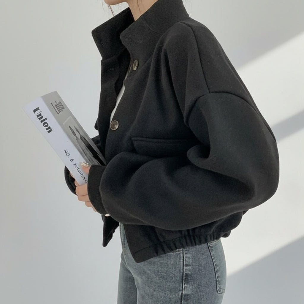 Audrey | Short wool jacket with stand-up collar and relaxed fit 