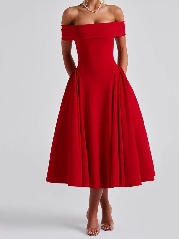 Cleane | Kleid mit entblößten Schultern Ausgestellt Midi