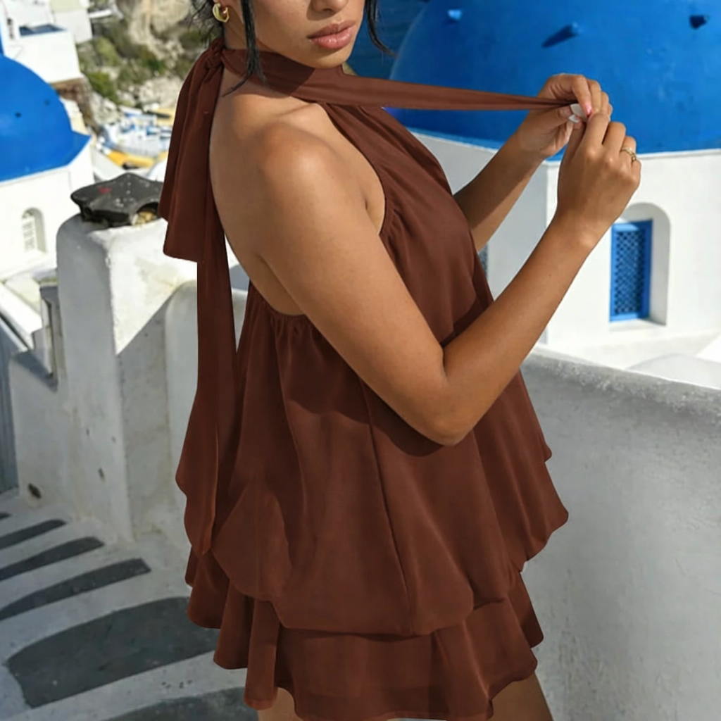 Qirexa Women's Halter Dress with Tiered Skirt