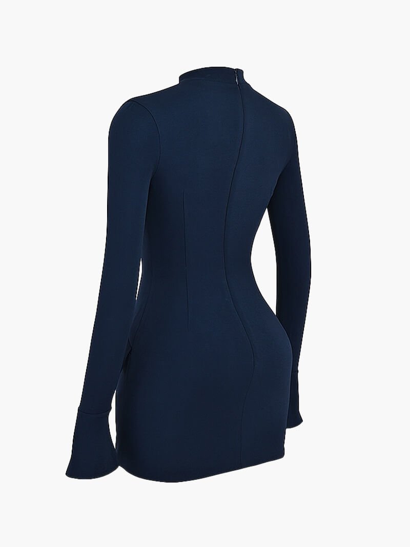 Renava Mini Kleid mit hohem Kragen und langen Ärmeln