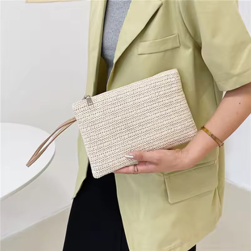 Rhea Damen Clutch geflochten mit Reißverschluss