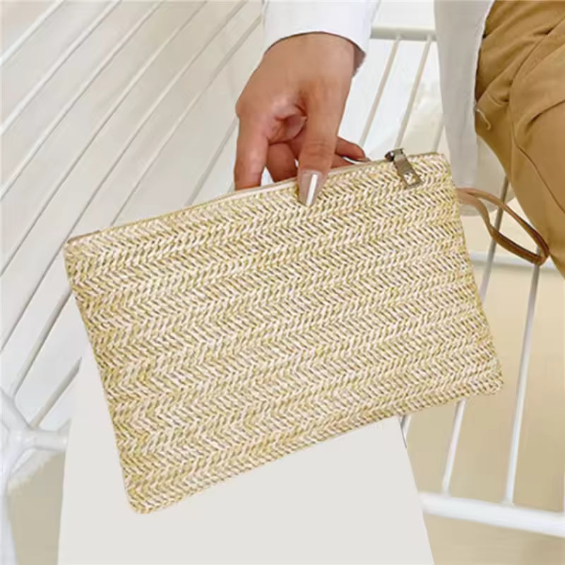 Rhea Damen Clutch geflochten mit Reißverschluss