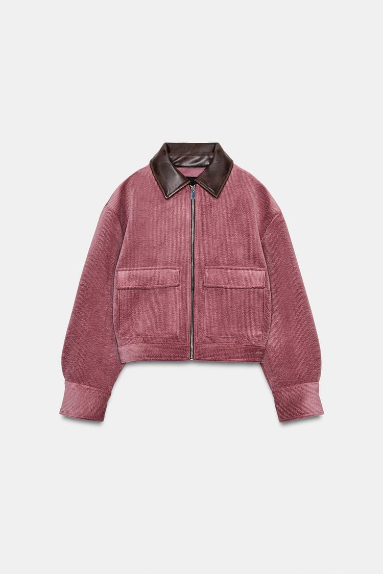 Roselina Damen Kurzjacke mit Reißverschluss und Umlegekragen