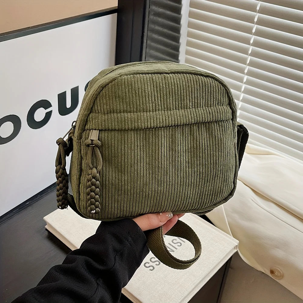 Women's Vintage-Style Corduroy Crossbody Bag