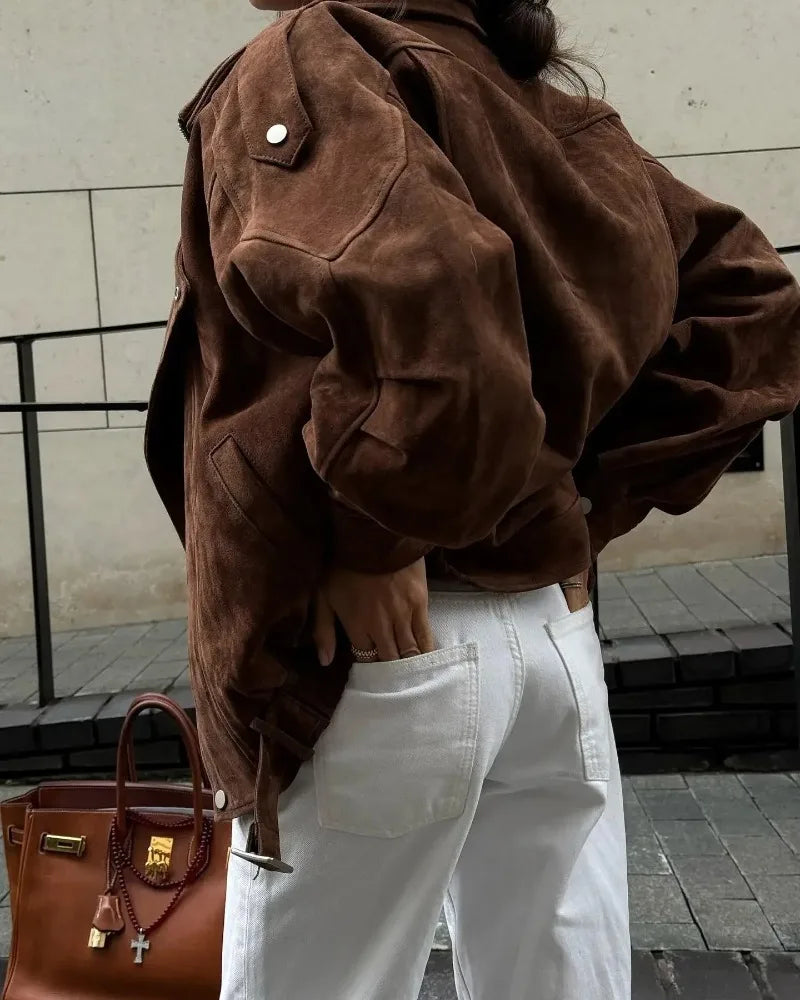 Carla | Braune Oversize-Jacke aus Wildleder für Damen