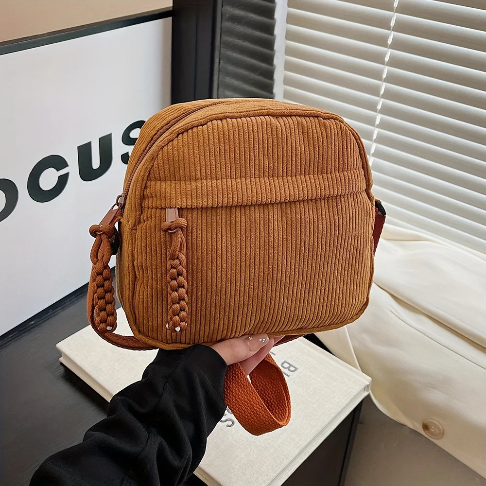 Women's Vintage-Style Corduroy Crossbody Bag