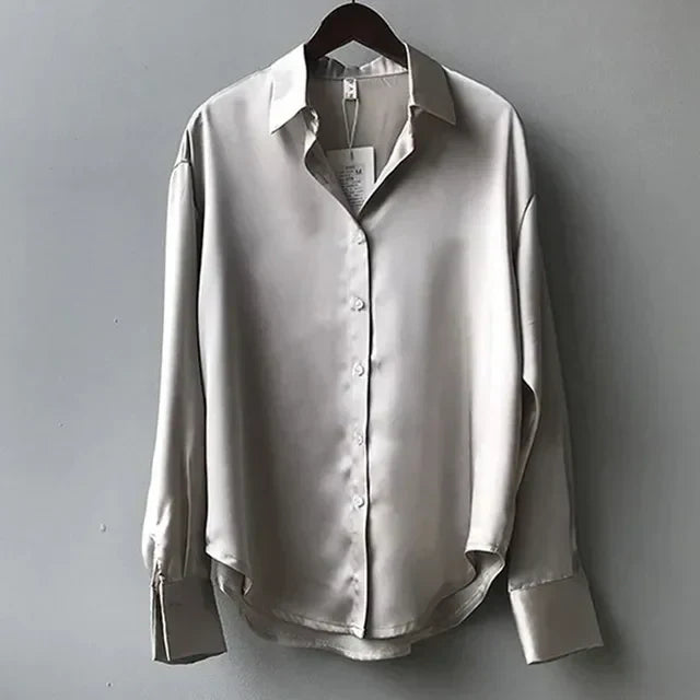 Savina | Damen Satinbluse mit Knopfleiste