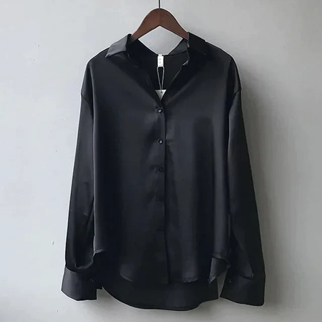 Savina | Damen Satinbluse mit Knopfleiste