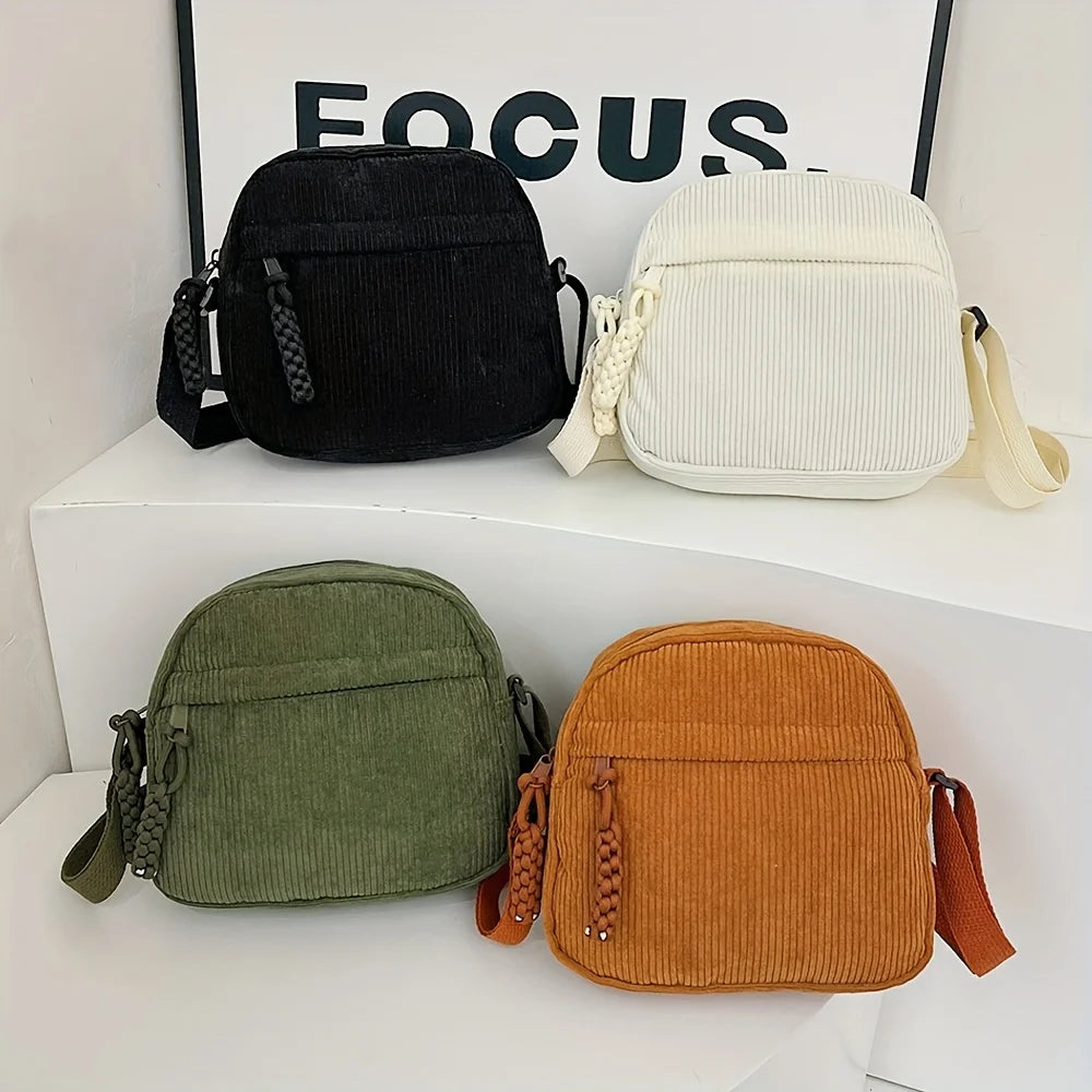Women's Vintage-Style Corduroy Crossbody Bag