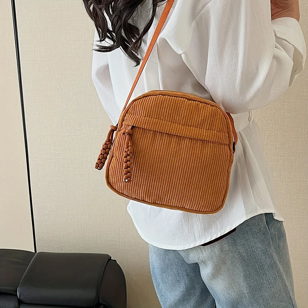 Women's Vintage-Style Corduroy Crossbody Bag