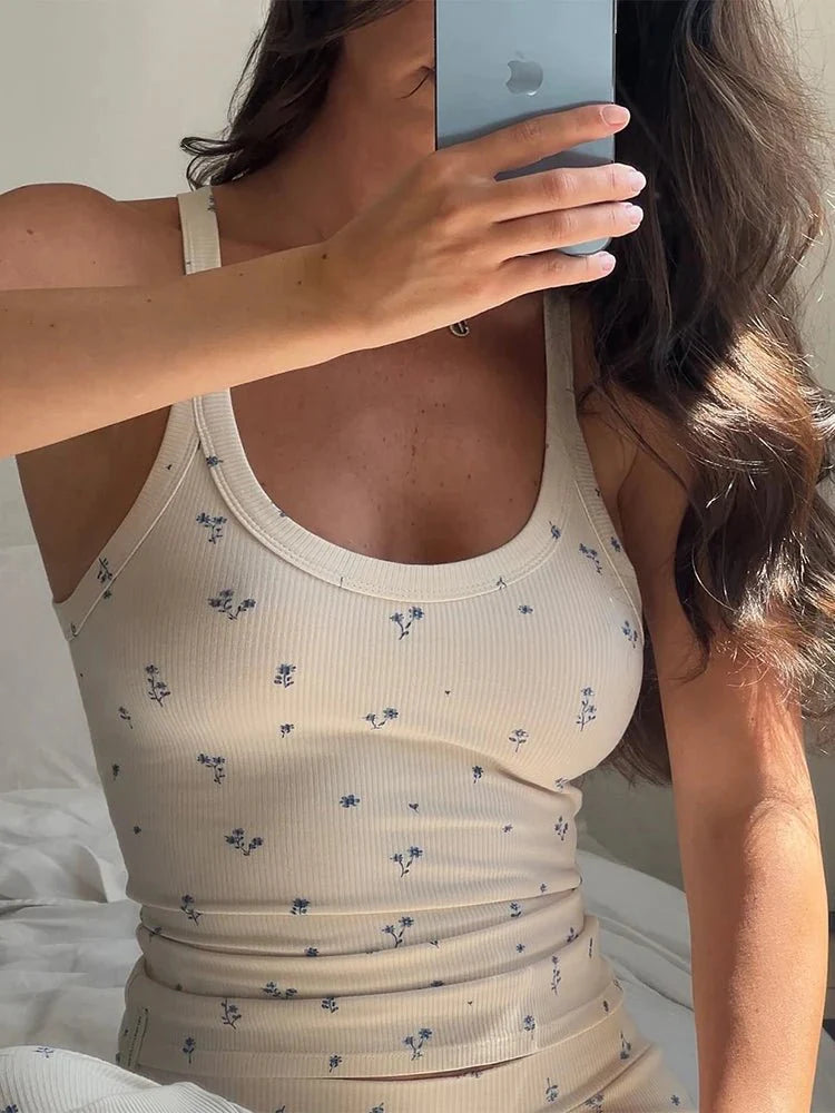 Selmira Floral Print Tank Top and Wide-Leg Lounge Set