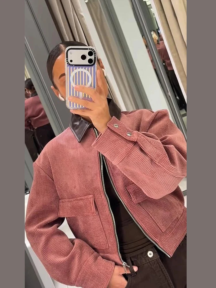 Seloria Damen Kurzjacke mit Reißverschluss und Umlegekragen