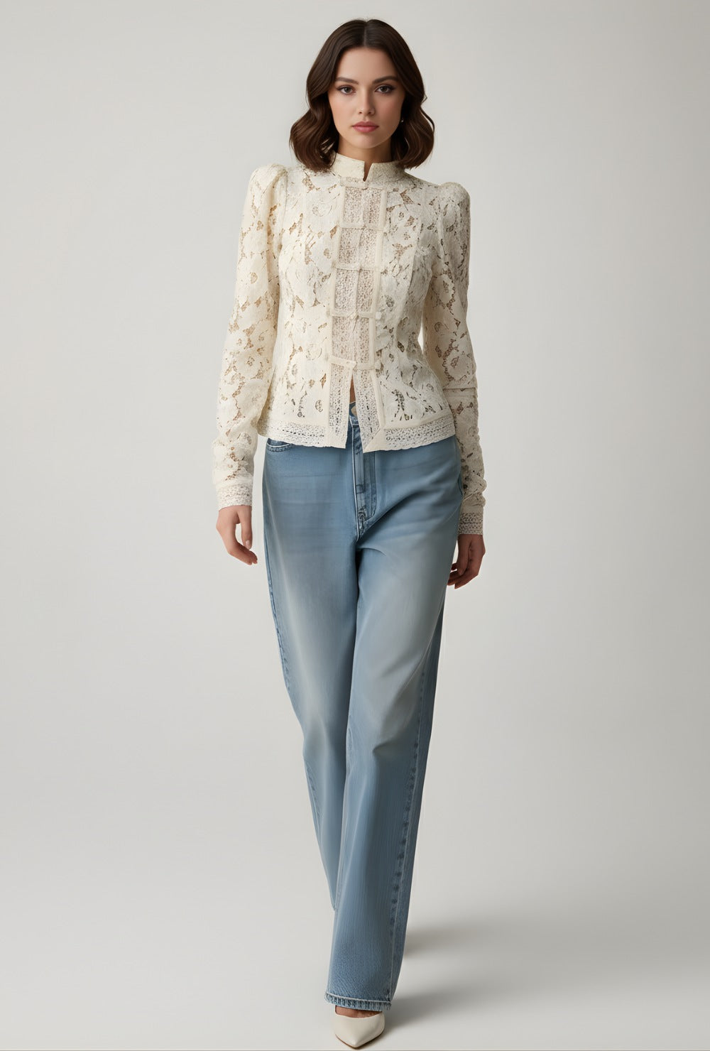 Seraphin Damen Spitzenbluse mit Stehkragen