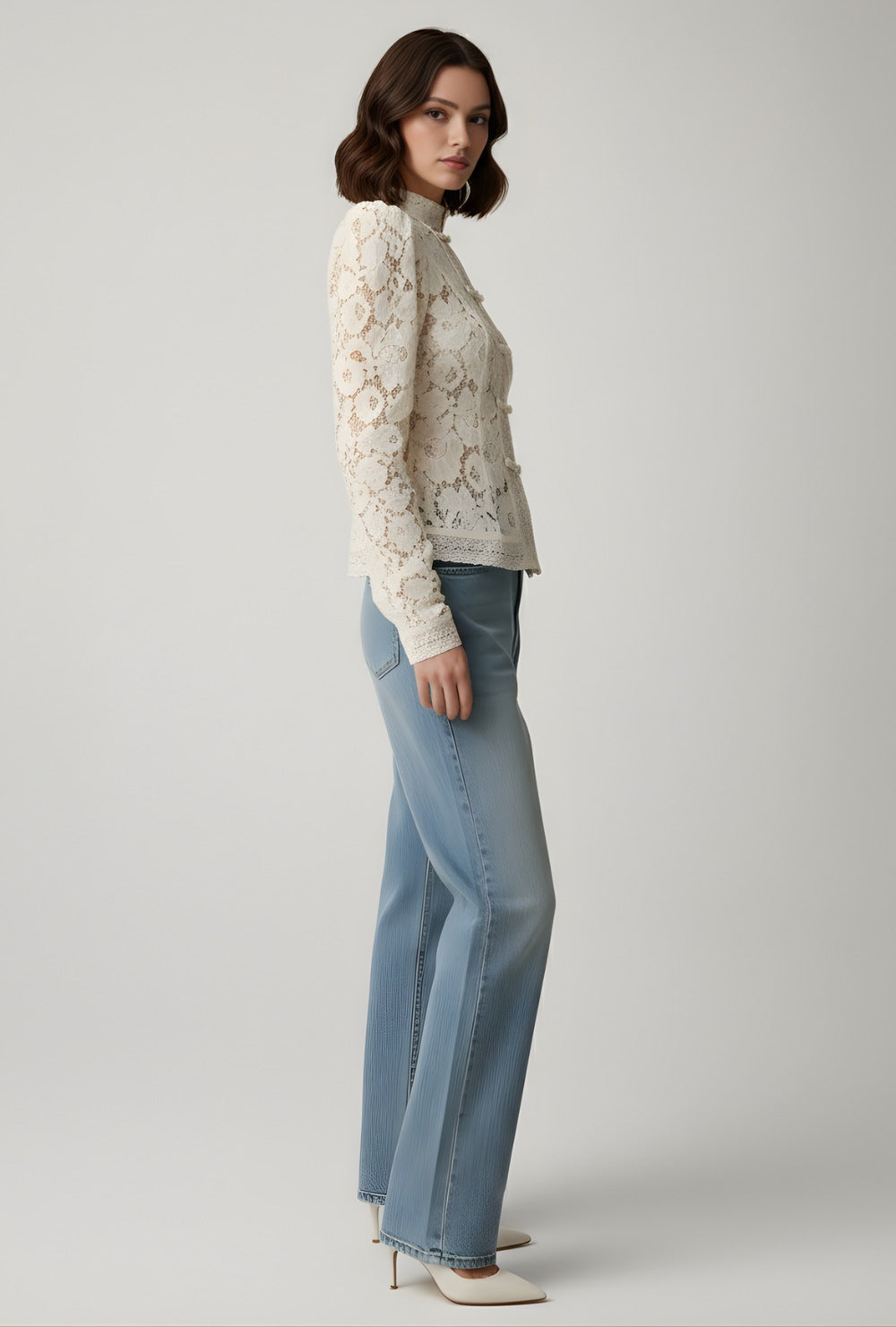 Seraphin Damen Spitzenbluse mit Stehkragen