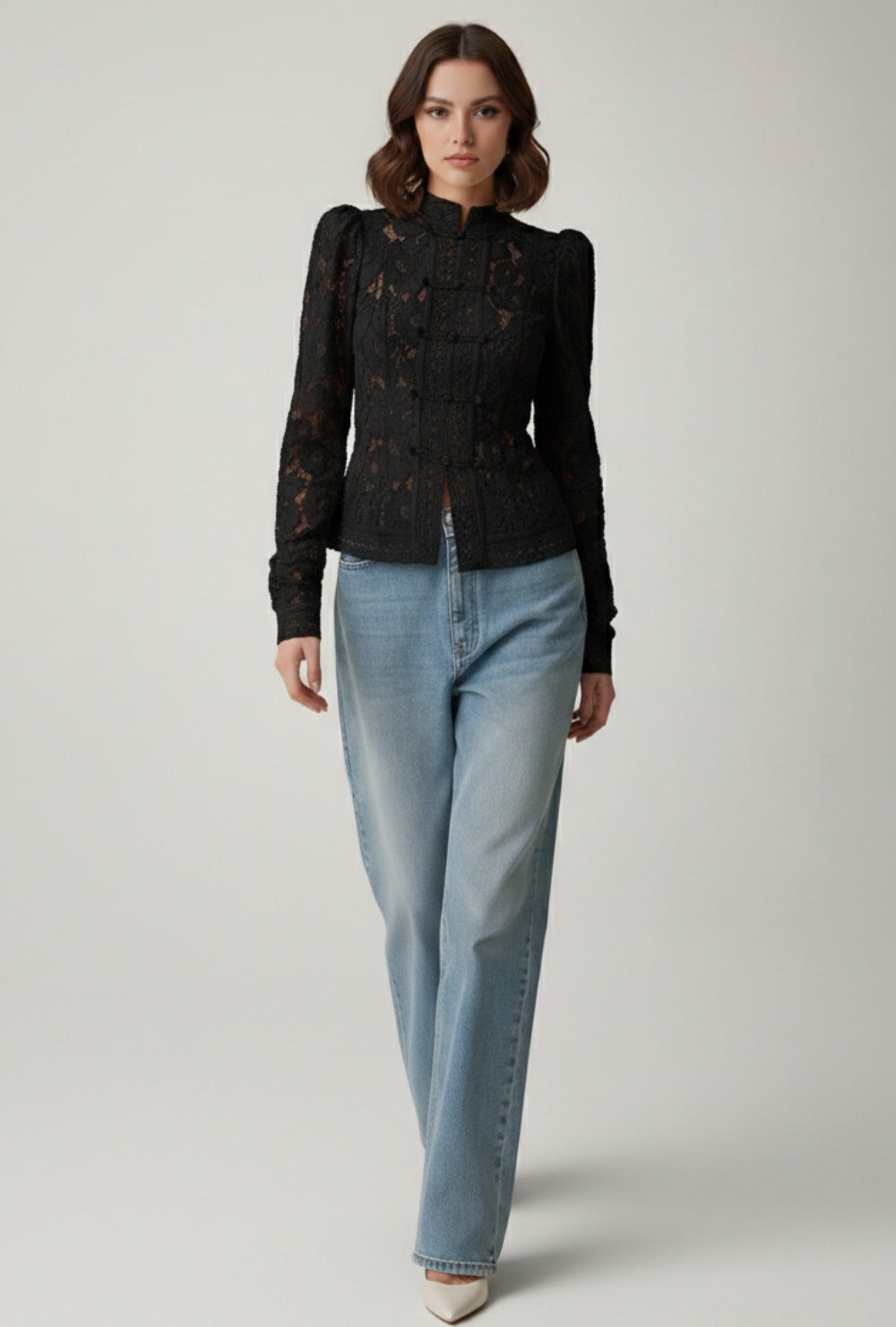 Seraphin Damen Spitzenbluse mit Stehkragen
