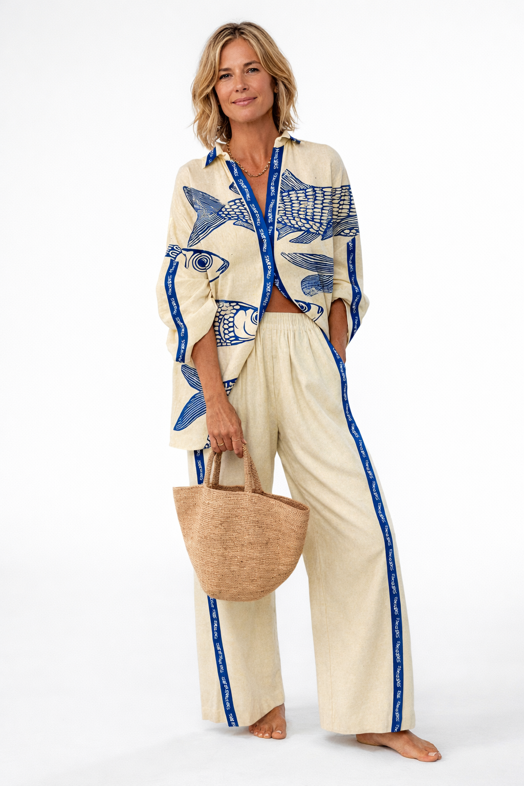 Seraphine | Women's Two-Piece Set with Printed Shirt and Wide-Leg Trousers