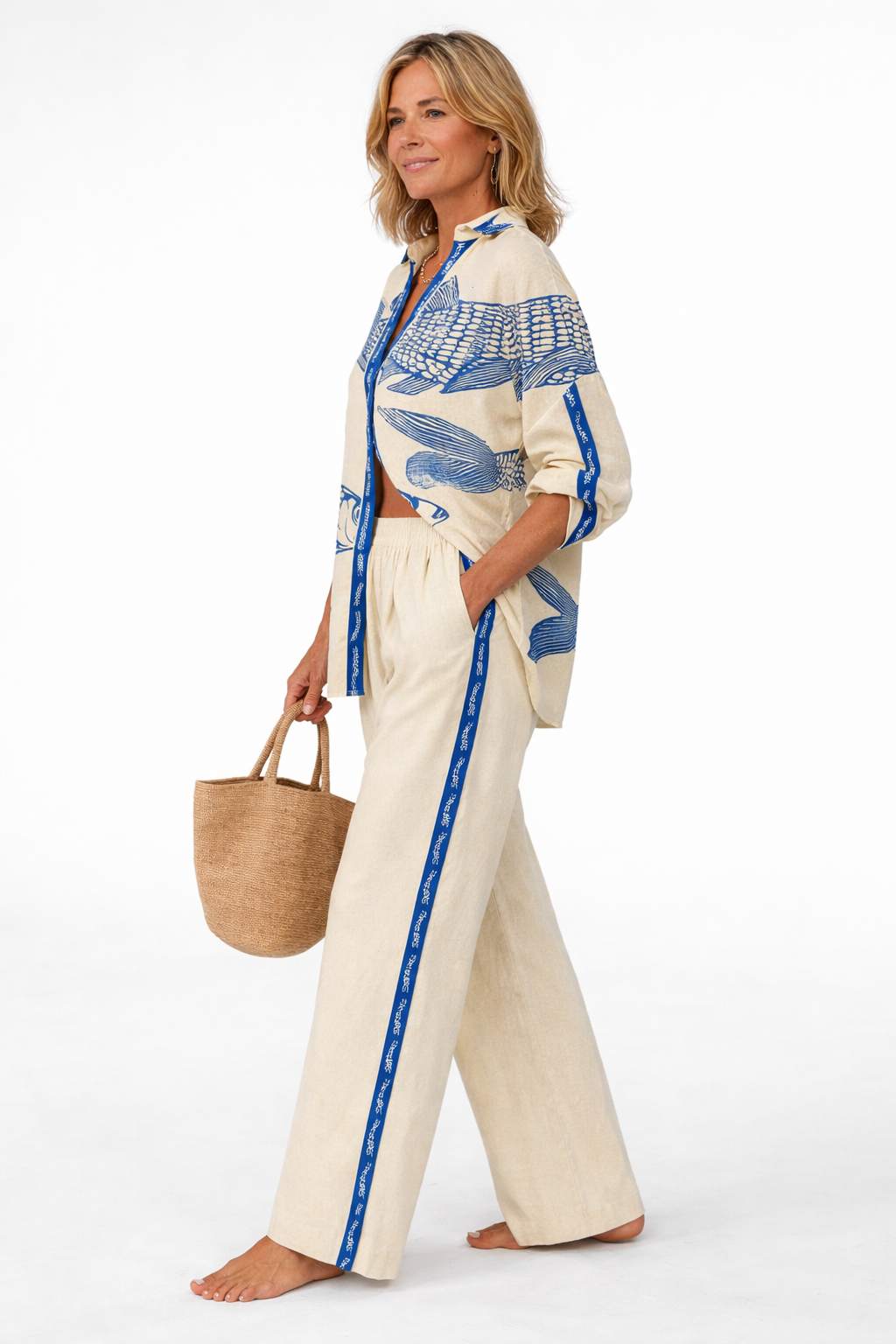 Seraphine | Women's Two-Piece Set with Printed Shirt and Wide-Leg Trousers