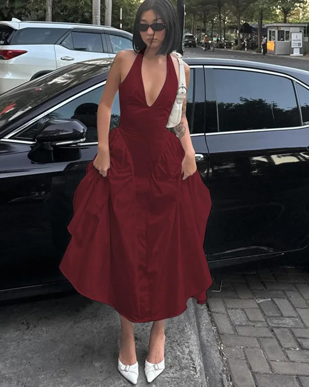Damen Midikleid mit Halterneck