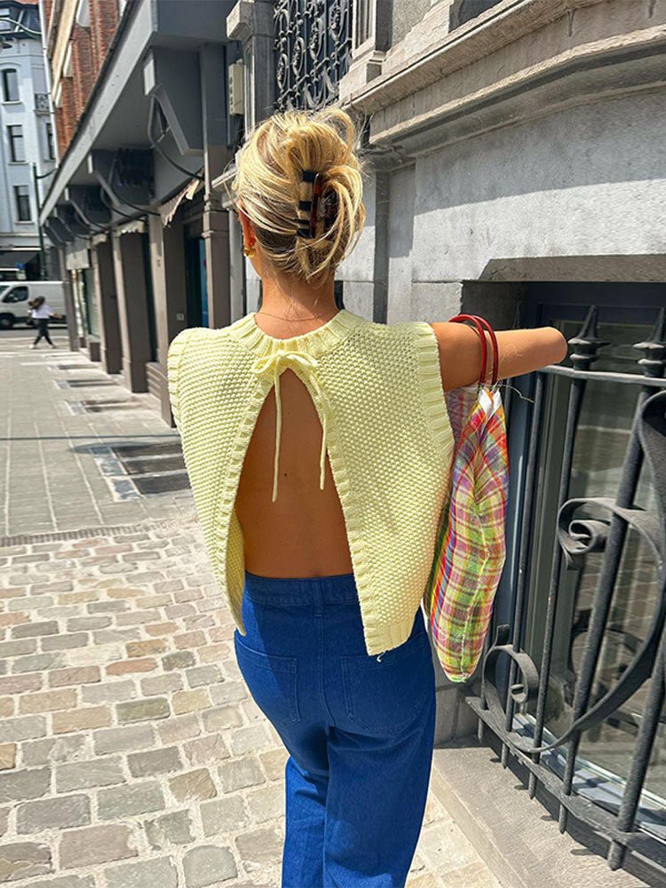 Soléa Ärmelloses Stricktop mit offenem Rücken