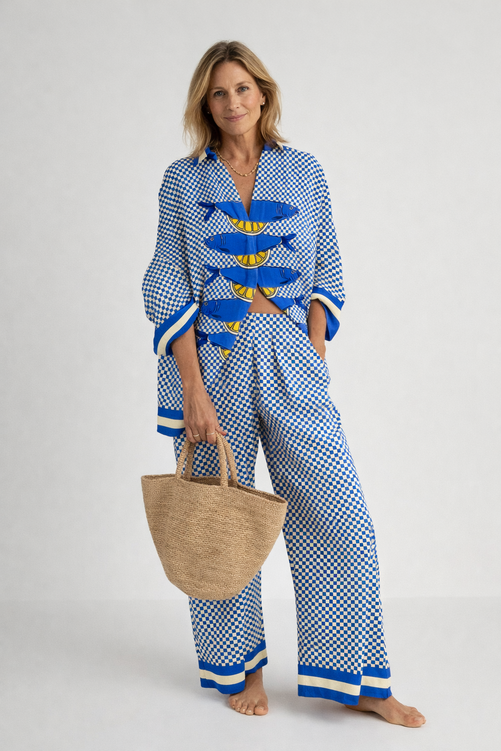 Soraya | Women's Two-Piece Set with Patterned Shirt and Wide-Leg Trousers