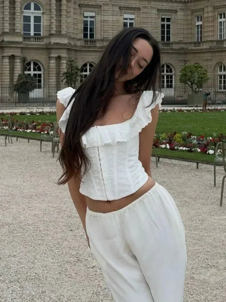 Sorelle Korsett-Top mit Schnürung und Rüschenbesatz